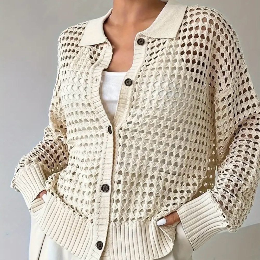 SALE, TODAY ONLT! PRICE FIRM! Cream Crochet Cardigan Button Front Knit Sweater - Picture 5 of 5